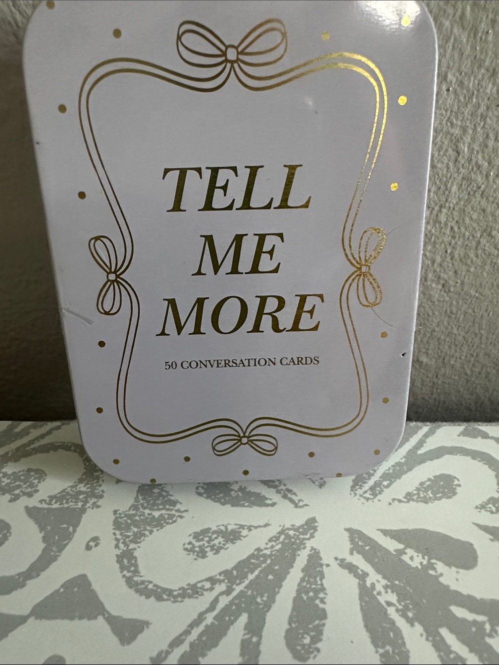 Tell Me More Conversation Cards - White & Gold Tin NWT